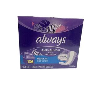 Always Anti-Bunch Xtra Protection Regular Liners Unscented 136 Count 4pk 34ct